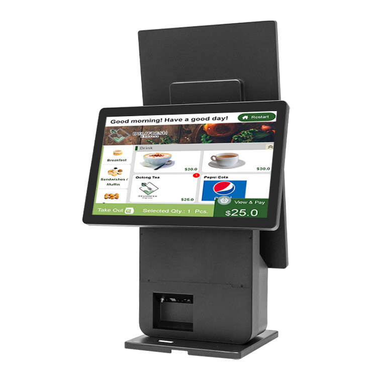 Self-Checkout Machine 23.8"+18.5" Touch Screens | Built-in Printer & Scanner | Dual/Single POS for Supermarkets