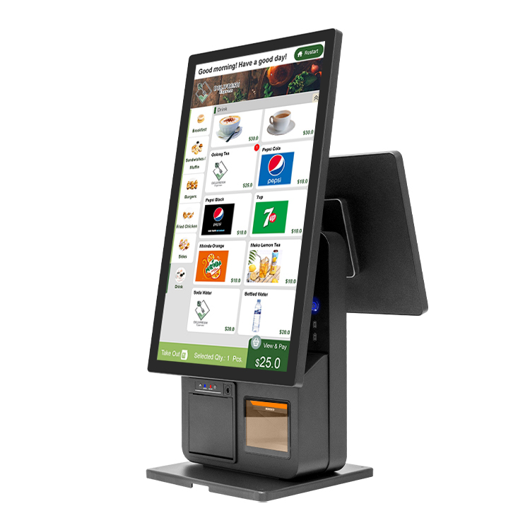 Self-Checkout Machine 23.8"+18.5" Touch Screens | Built-in Printer & Scanner | Dual/Single POS for Supermarkets