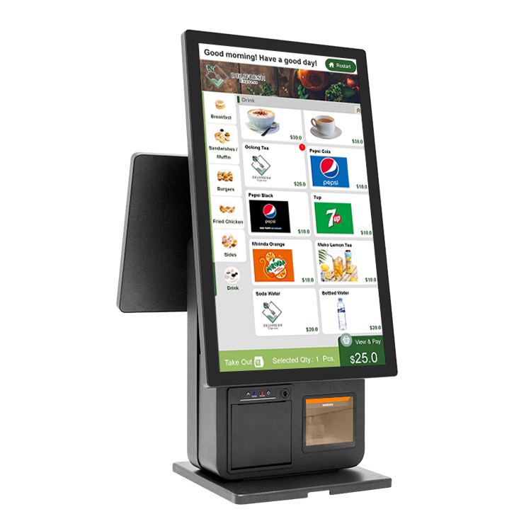 Self-Checkout Machine 23.8"+18.5" Touch Screens | Built-in Printer & Scanner | Dual/Single POS for Supermarkets