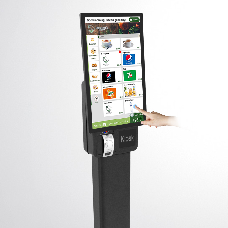 23.8-inch Touchscreen Self Checkout POS Machine, Multifunctional Payment Kiosk with Barcode Scanner and Receipt Printer