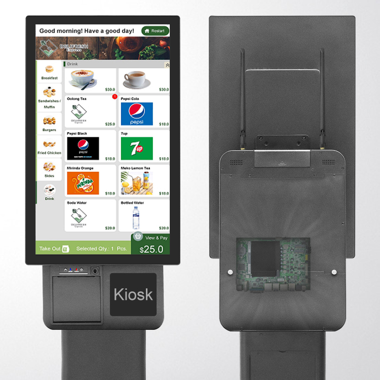 23.8-inch Touchscreen Self Checkout POS Machine, Multifunctional Payment Kiosk with Barcode Scanner and Receipt Printer