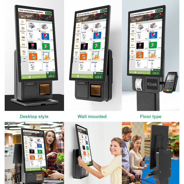 23.8-inch Touchscreen Self Checkout POS Machine, Multifunctional Payment Kiosk with Barcode Scanner and Receipt Printer