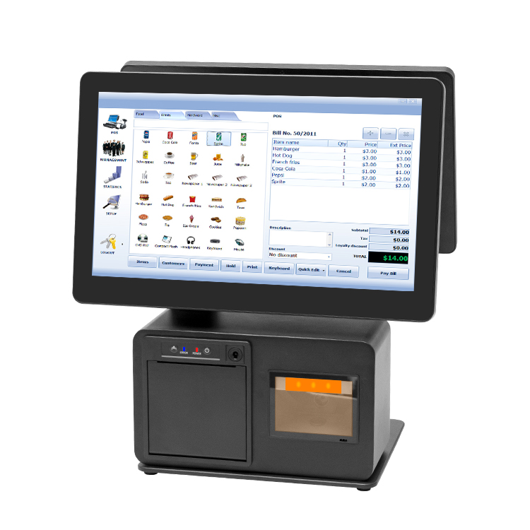 15.6-inch dual-screen all-in-one POS machine can support horizontal and vertical dual-screen stand