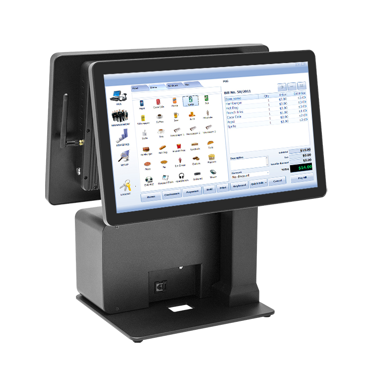 15.6-inch dual-screen all-in-one POS machine can support horizontal and vertical dual-screen stand