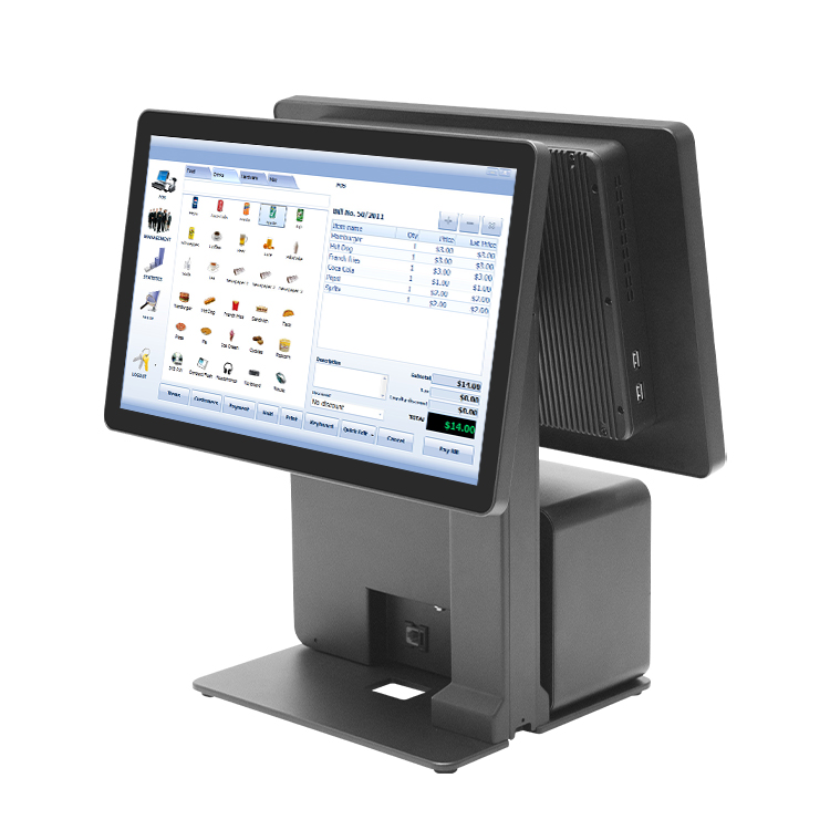 15.6-inch dual-screen all-in-one POS machine can support horizontal and vertical dual-screen stand