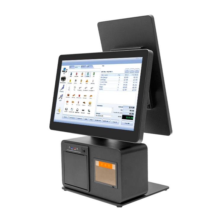 15.6-inch dual-screen all-in-one POS machine can support horizontal and vertical dual-screen stand